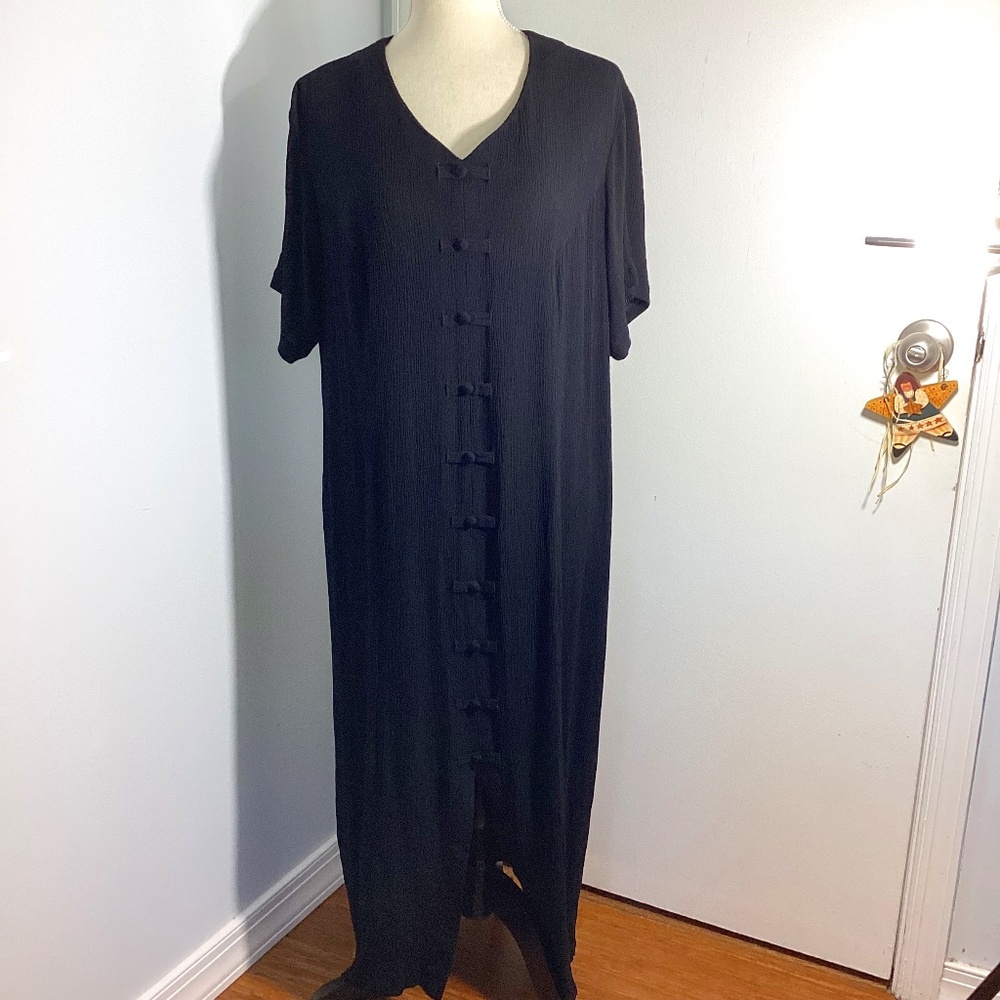 VINTAGE WOMAN JAMIE BROOKE SIZE REGULAR 20 MIDI DRESS BLACK CRINKLED RAYON